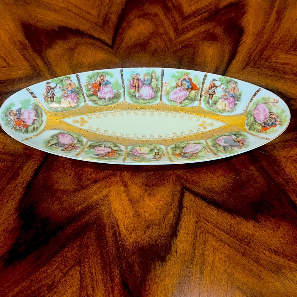 Royal Vienna Porcelain Hand Painted  Courting Celery Dish 10 X 4 excellent cond